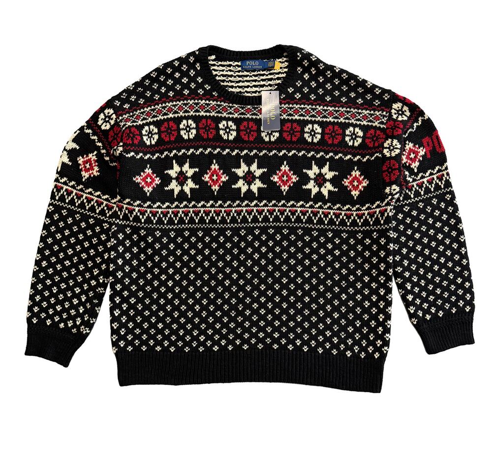 Polo Ralph Lauren Men's XXL Snowflake Cotton Cashmere Sweater Black NWT